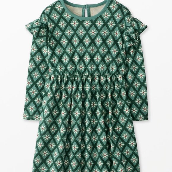 NWT Hanna Andersson Holiday Long Sleeve Ruffle Dress w Pockets 120 cm (6/7 yrs) - Picture 3 of 9
